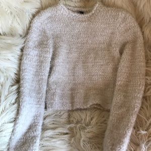 Fuzzy white cropped long sweater